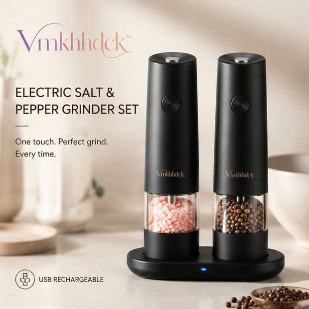 Vmkhhdck™ Matte Black Electric Salt & Pepper Grinder Set with USB Charging Base