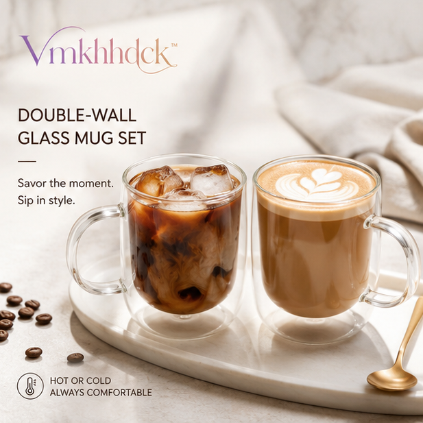 Vmkhhdck™ Double-Wall Glass Coffee Mug Set for Latte, Espresso & Cappuccino