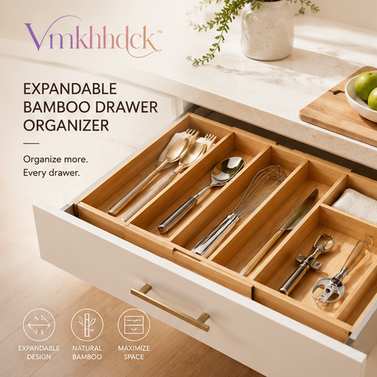 Vmkhhdck™ Expandable Bamboo Drawer Organizer for Kitchen Utensils & Cutlery