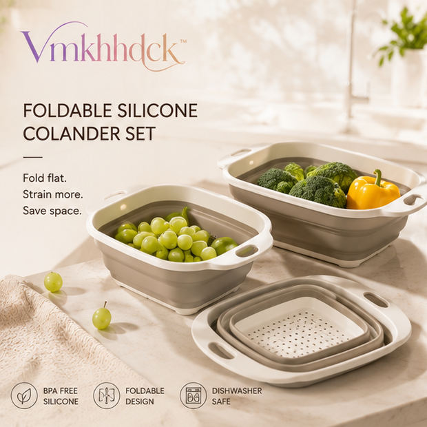 Vmkhhdck™ Foldable Silicone Colander Set for Pasta, Fruit & Vegetable Washing